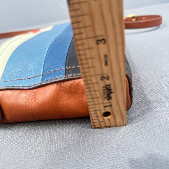 Fossil Leather Crossbody Hand Bag Multicolor Stripe Boho Retro Purse Y2K Rainbow - Picture 14 of 16